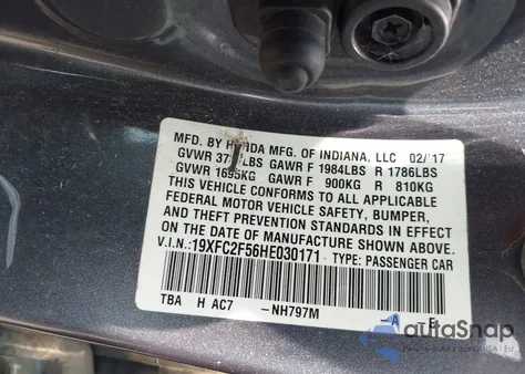 2017 Honda Civic Lx from USA, damaged, VIN 19XFC2F56HE030171